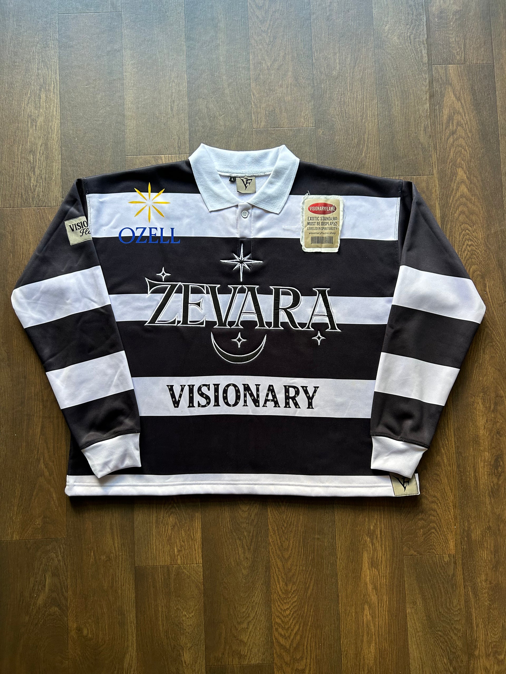 Visionary Flame Varsity Black  Stripe Long Sleeve T-Shirt