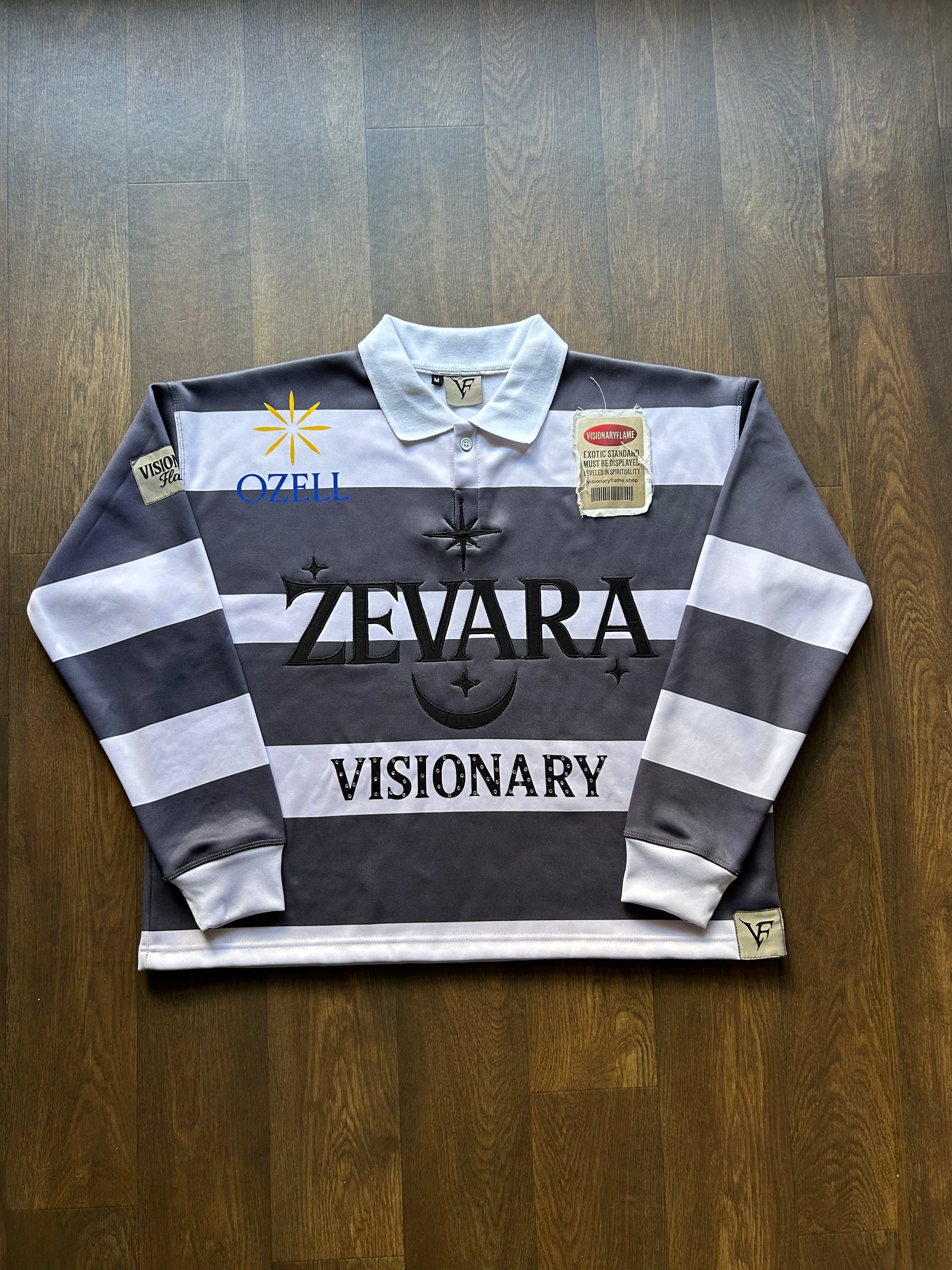 Visionary Flame Varsity Grey Stripe Long Sleeve T-Shirt