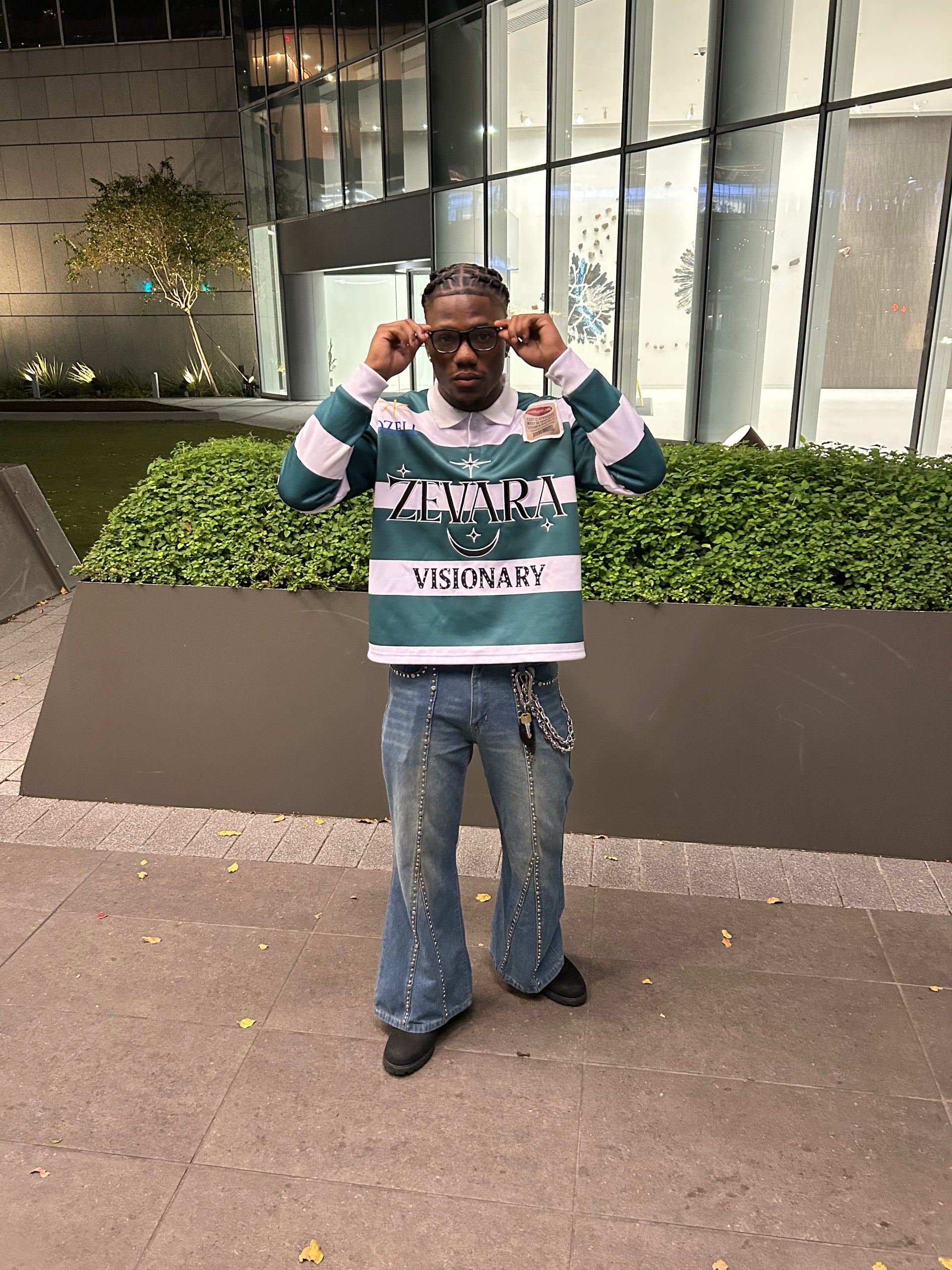 Visionary Flame Varsity Green Stripe Long Sleeve T-Shirt