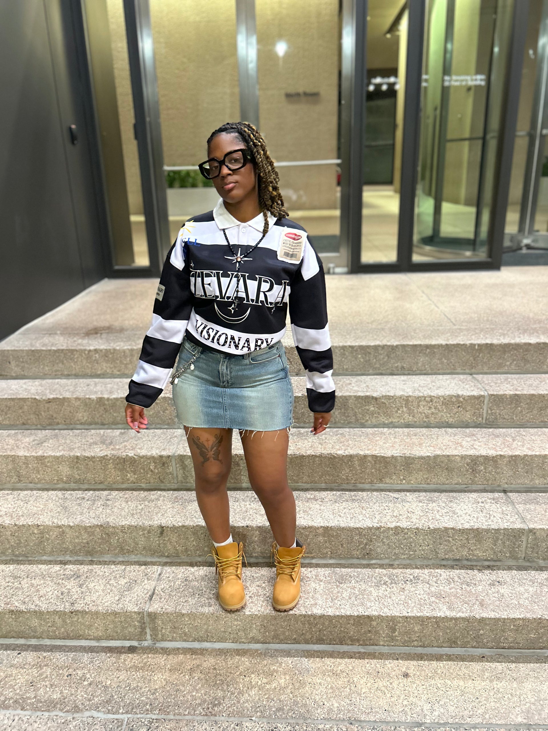 Visionary Flame Varsity Black  Stripe Long Sleeve T-Shirt