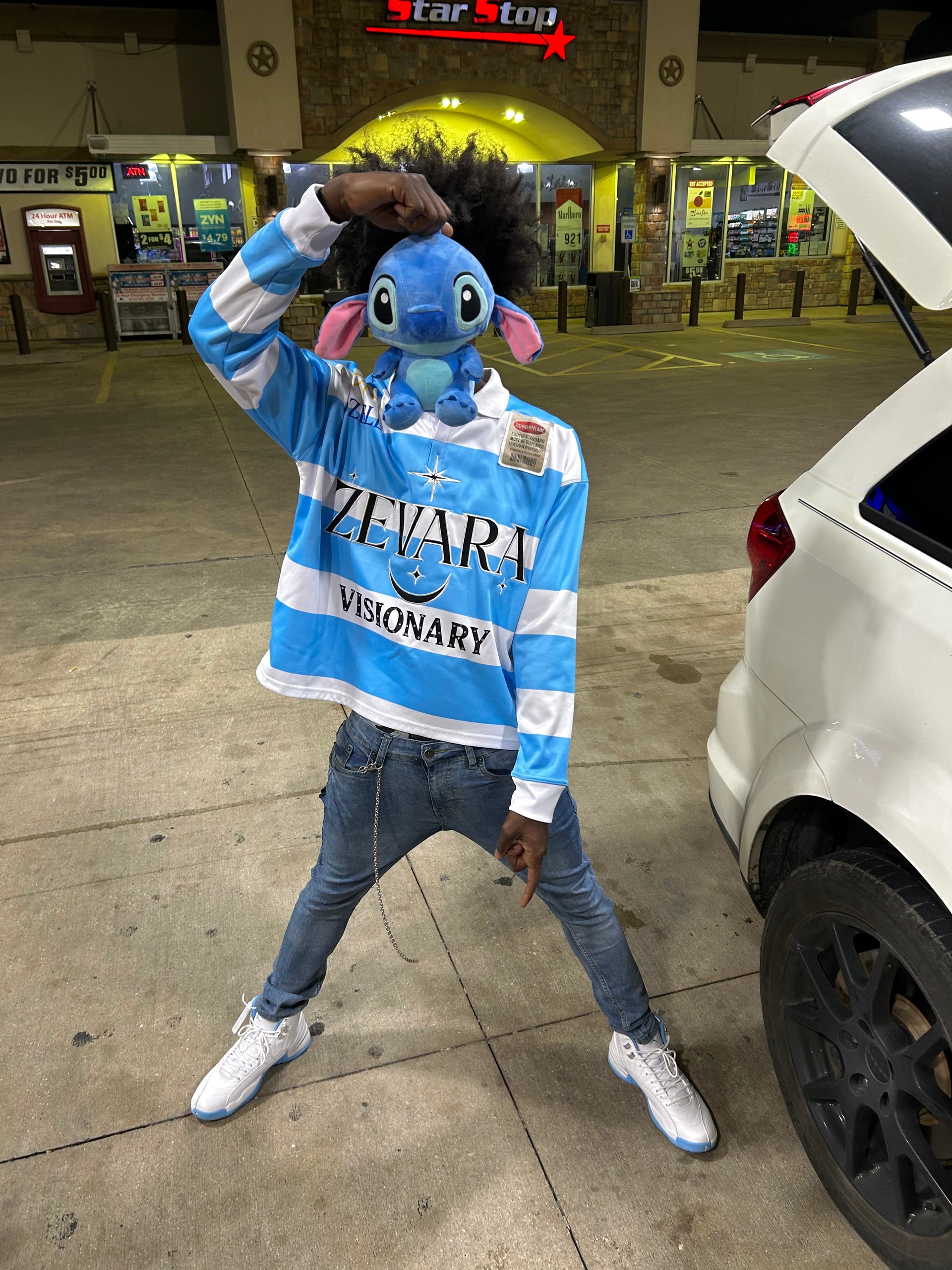 Visionary Flame Varsity Blue Stripe Long Sleeve T-Shirt