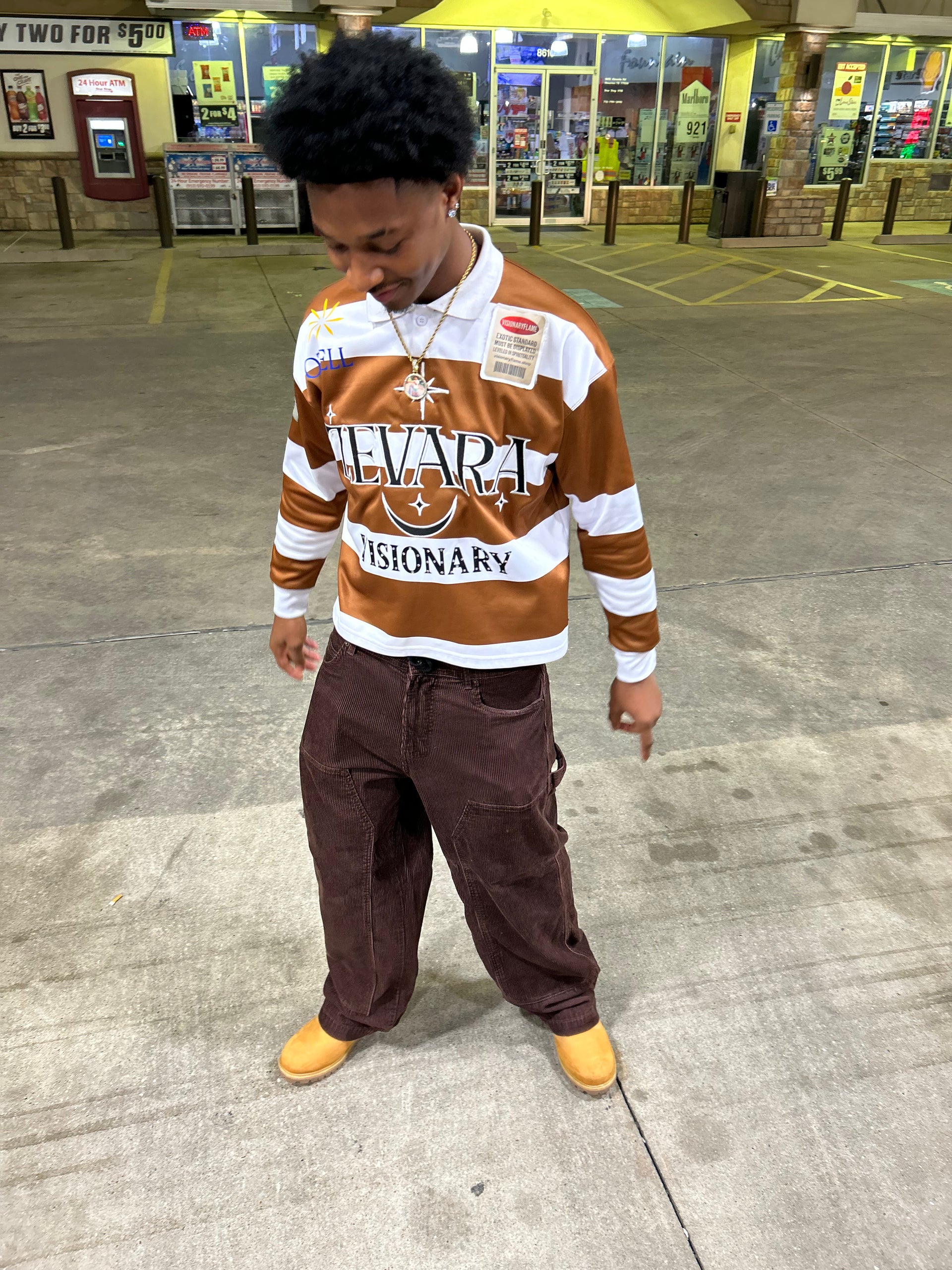 Visionary Flame Varsity Brown Stripe Long Sleeve T-Shirt