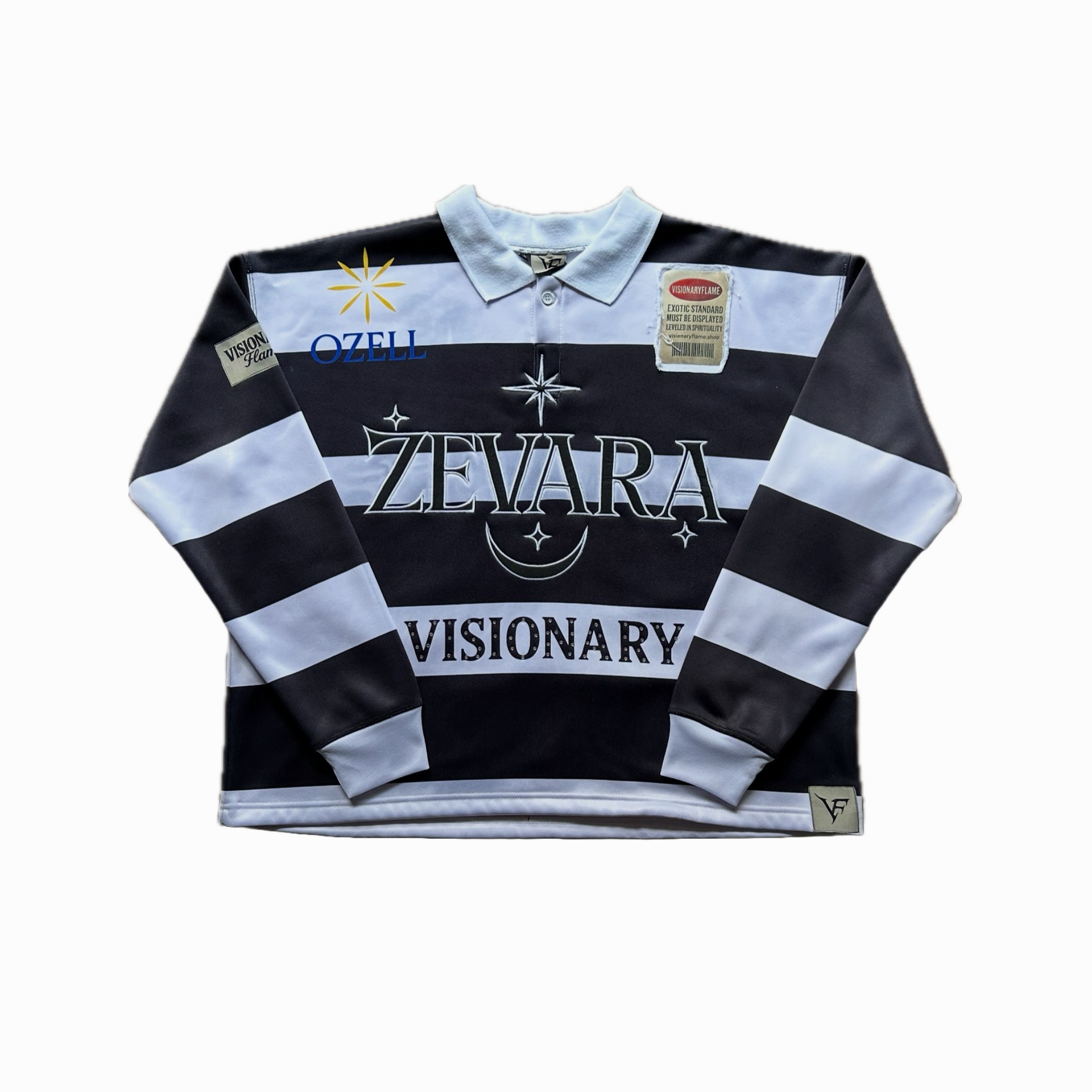Visionary Flame Varsity Black  Stripe Long Sleeve T-Shirt